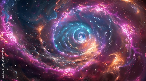 Stellar spiral painting the universe in neon brights a testament to cosmic artistry