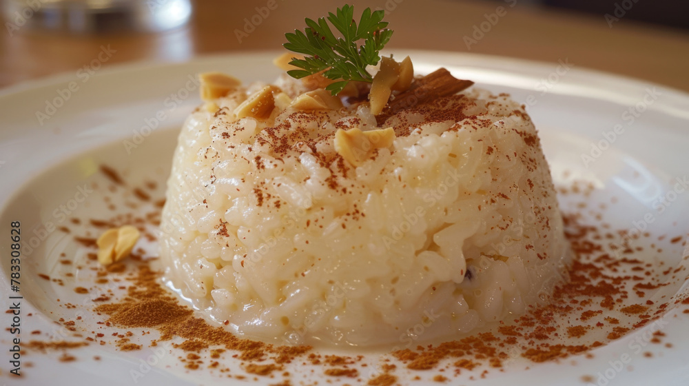 Traditional egyptian rice pudding dessert with nuts Traditional egyptian rice pudding dessert with nuts