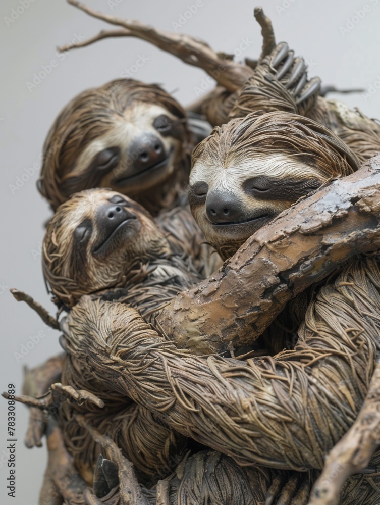 Obraz premium Explore the relationship between a veterinarian and a group of sloths, treating them for injuries caused by habitat fragmentation