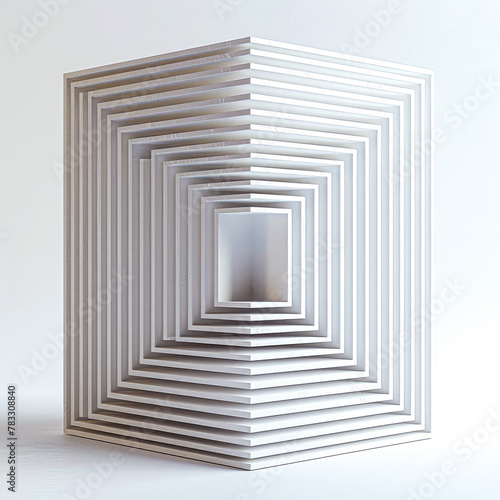 Modern Geometric Abstract Sculpture on White Background