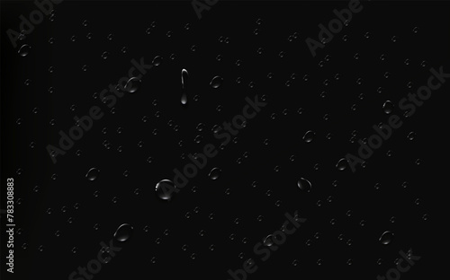 Rain transparent drops flow down the glass.Realistic wet condensation texture.Fresh water splash effect on the surface.Liquid spreading droplet shapes.