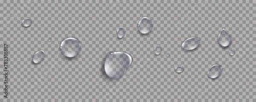 Rain transparent drops flow down the glass.Realistic wet condensation texture.Fresh water splash effect on the surface.Liquid spreading droplet shapes.