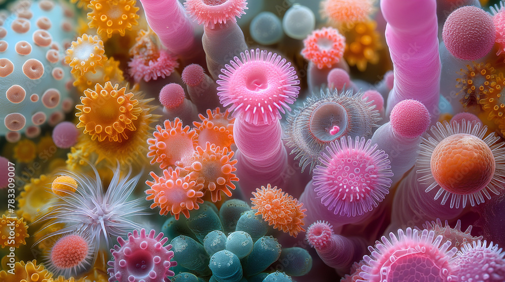 Cellular Diversity: Zooming in closer, the microscope reveals the breathtaking diversity of microbial cells. Some are rod-shaped, others spiral-shaped, and still others take on uni Cellular Diversity: Zooming in closer, the microscope reveals the breathtaking diversity of microbial cells. Some are rod-shaped, others spiral-shaped, and still others take on uni
