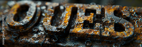 OUTLINE - Close-up of grungy vintage typeset,
A close up of a metal object on a table
 photo