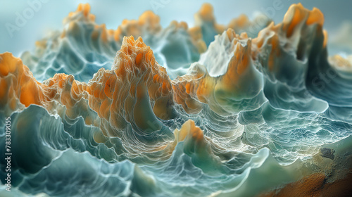 Microscopic Landscapes: Zooming out from the cellular level, the microscope reveals vast landscapes teeming with microbial life. Mountainous peaks and deep valleys stretch as far a