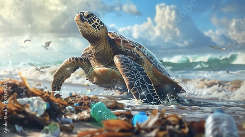 Imagine a future where turtles and conservationists team up to clean up plastic waste from beaches