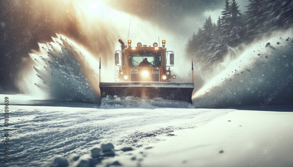 Snowplow Truck in Action During a Heavy Winter Blizzard Snowplow Truck in Action During a Heavy Winter Blizzard