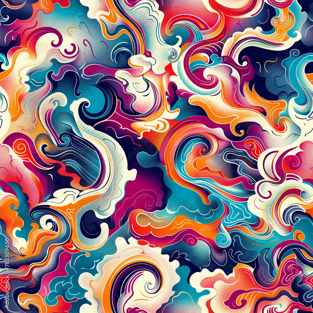 Abstract Colorful Swirls and Waves Seamless Pattern, Psychedelic Fluid Art Background Abstract Colorful Swirls and Waves Seamless Pattern, Psychedelic Fluid Art Background