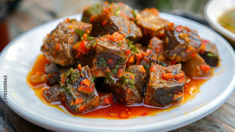 Traditional egyptian moussaka in tomato sauce