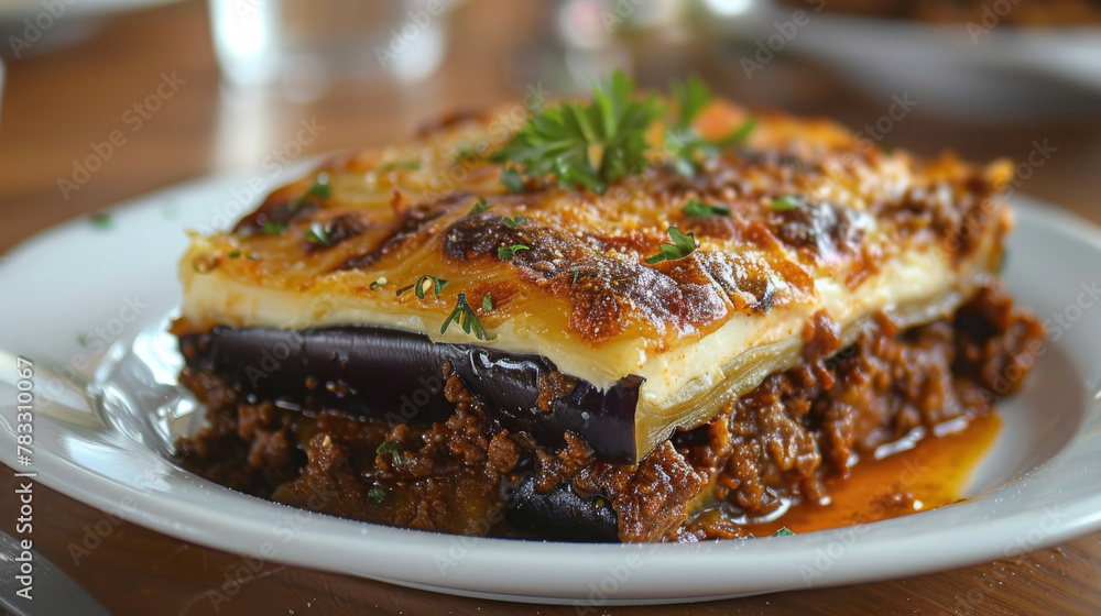 Traditional egyptian moussaka on plate Traditional egyptian moussaka on plate