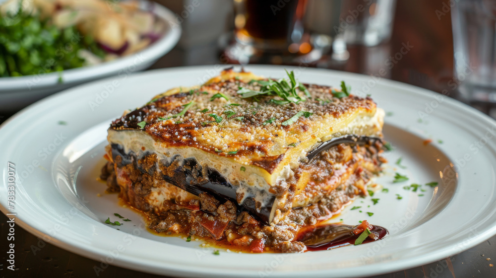 Traditional egyptian moussaka on a white plate Traditional egyptian moussaka on a white plate