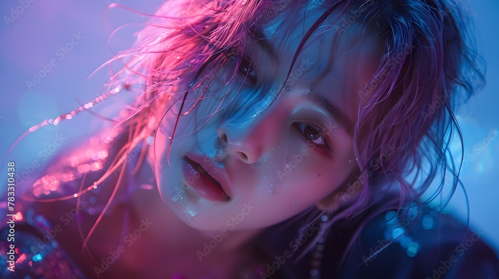 Captivating Digital Portrait of Alluring K-Pop Inspired Woman in Dramatic Neon Lighting and Bold Movements Captivating Digital Portrait of Alluring K-Pop Inspired Woman in Dramatic Neon Lighting and Bold Movements
