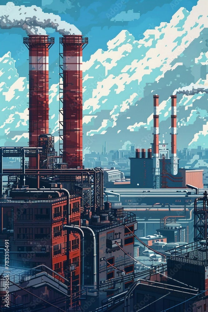 Obraz premium Industrial scene of decarbonization with factories using clean technologies