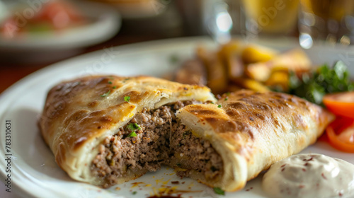 Traditional egyptian meat-stuffed pastry on a plate