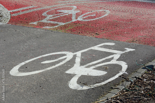 The silhouette of a bicycle on the road is a sign, the cycle path is here