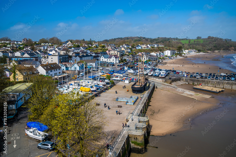 A view over Saundersfoot village in Wales on a bright spring day