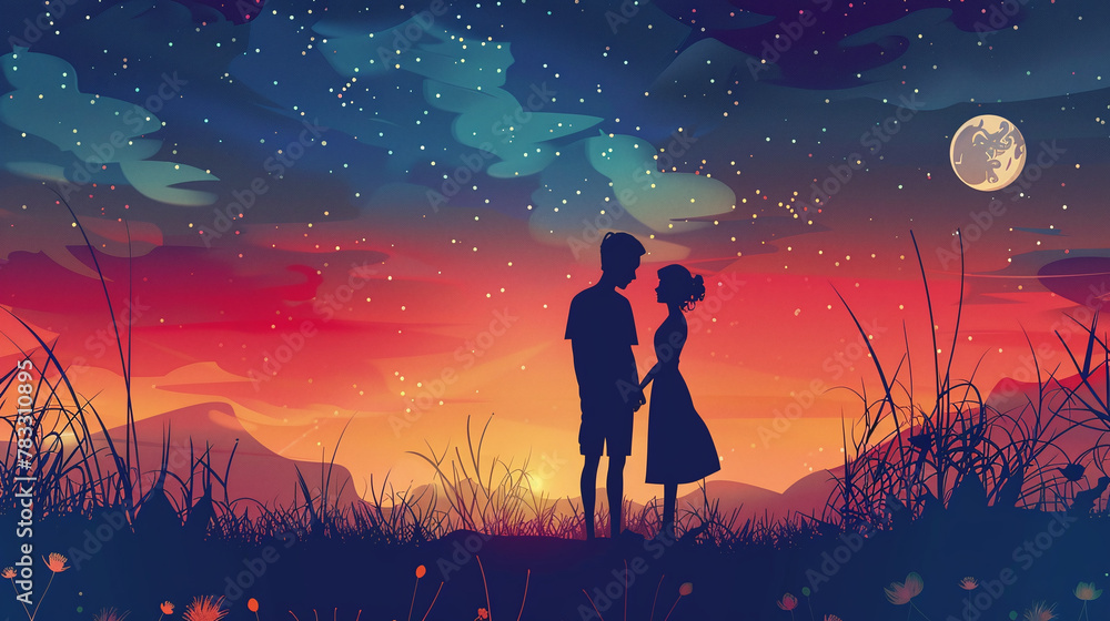 Couple under the night starry sky Couple under the night starry sky