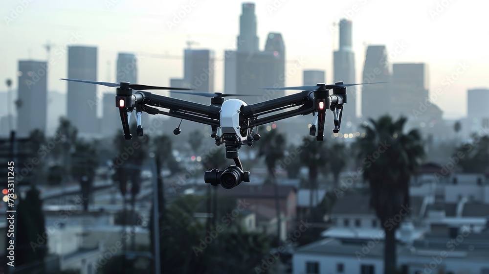 High-tech surveillance drones monitor every corner of the city AI generated illustration