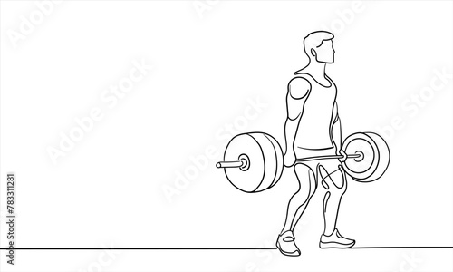 Sport boy isolated on white background. Fitness man line art drawing. Vector illustration