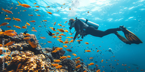 Scuba Diver over Reef 
