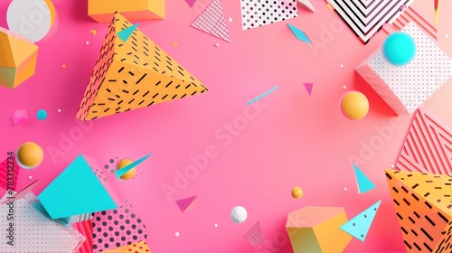 Memphis style sale background with geometric patterns 3D style isolated flying objects memphis style 3D render AI generated illustration