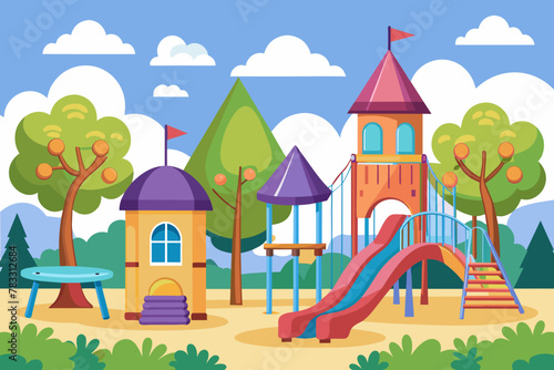 coloring page for kids  school playground full detail  clean  and white background  do not shading color