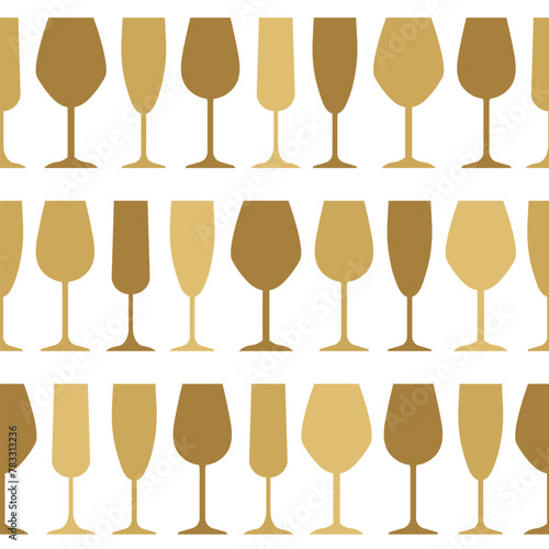 seamless golden pattern with wine glasses- vector illustration