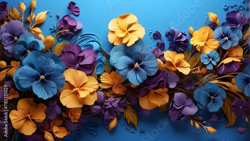 S hades in the blue. a blue background with flowers. abstract floral design of pansies