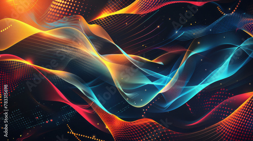 Vibrant abstract background with flowing lines and tech-inspired particles