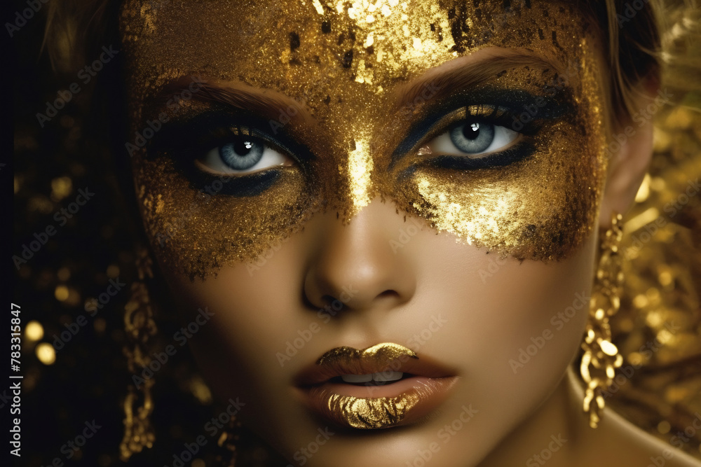 Fashion model in golden. Woman with golden makeup Fashion model in golden. Woman with golden makeup