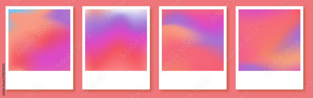 Fototapeta premium Polaroids frame bright red purple orange gradient wave with noise set