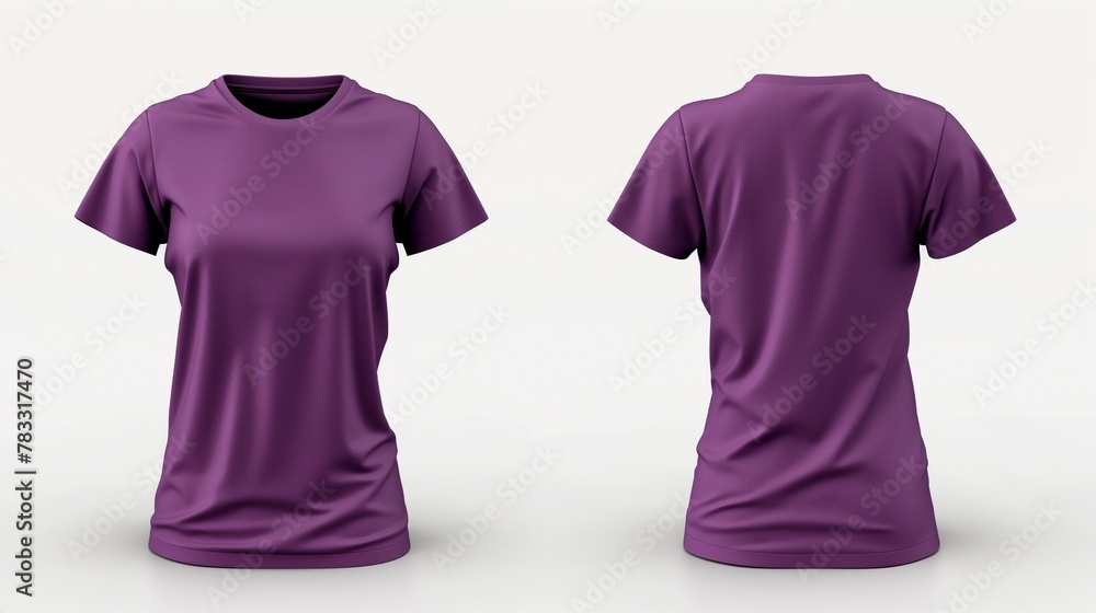 Women's T-shirts, purple T-shirts, front and back mockup, 3d render Women's T-shirts, purple T-shirts, front and back mockup, 3d render