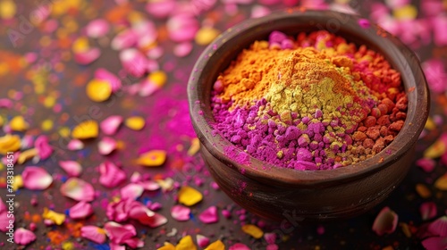 Organic Gulal colors in bowl for Holi festival