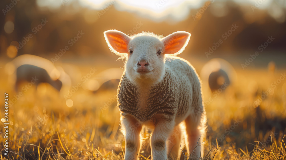 Cute young lambs on pasture, early morning in springspring Lambs in countryside in the sunshine Cute young lambs on pasture, early morning in springspring Lambs in countryside in the sunshine