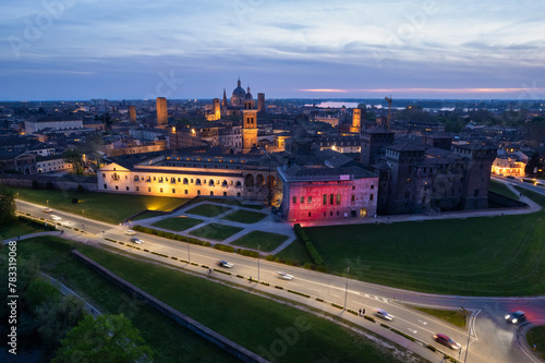 Aerial skyline of Mantua and the medieval building of Saint George