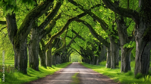 Tunnel-like Avenue of Linden Trees, Tree Lined Footpath through Park AI generated photo