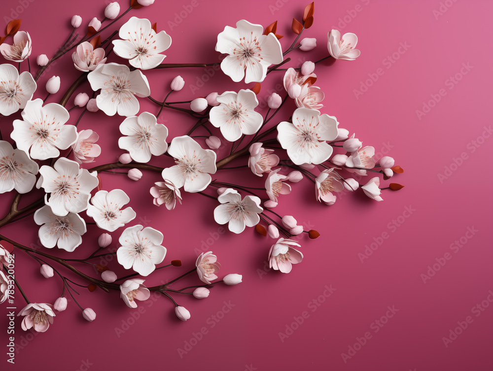 Elegant cherry blossoms on a vibrant pink background
