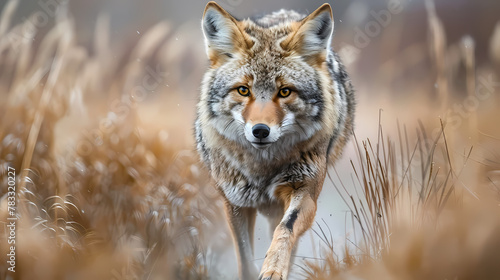 Coyote Advancing Through Autumn Grassland at Dusk © Artistic Visions
