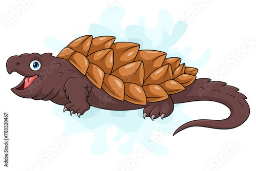 Cartoon snapping turtle on white background