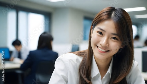 Friendly Office Ambiance: Cheerful Young Employee at the Workplace