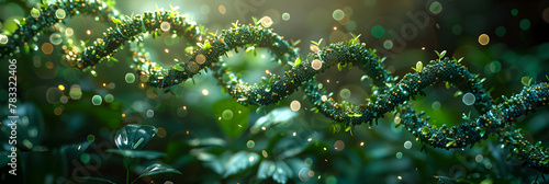 DNA Helix with Green Plants , Genetic engineering in a detailed interpretation Background Image 