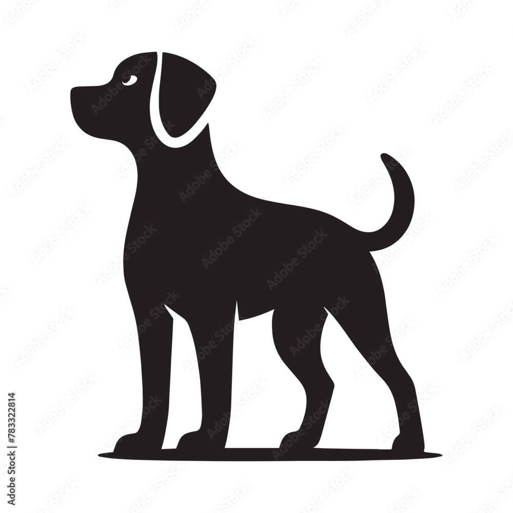 A Dog Silhouette Vector Art Illustration. Black and White Dog with White Background.