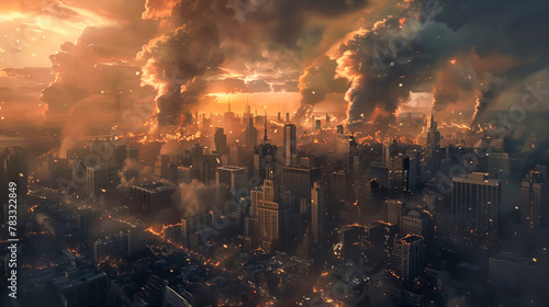 Apocalyptic City Skyline in Fiery Chaos