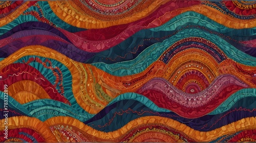 Seamless embroidery pattern Wavy bohemian print Patch .Generative AI