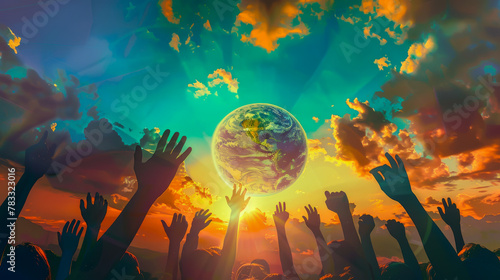 Inspiring Image of Hands Reaching Towards Earth in Sunset