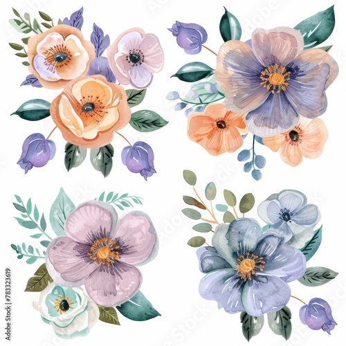 set of watercolor flowers