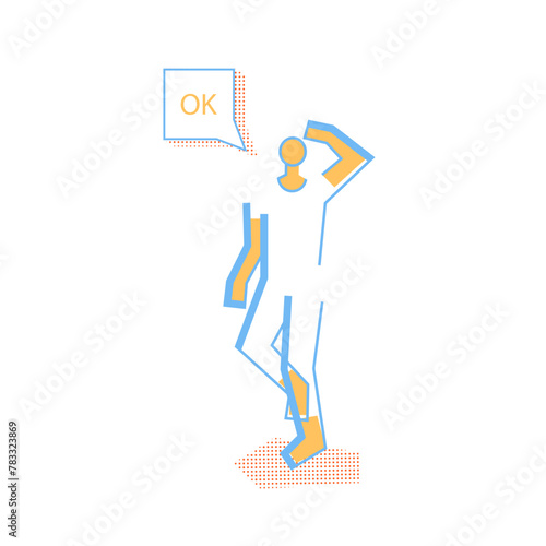 Man in dynamic pose with ok text in dialog speech bubble