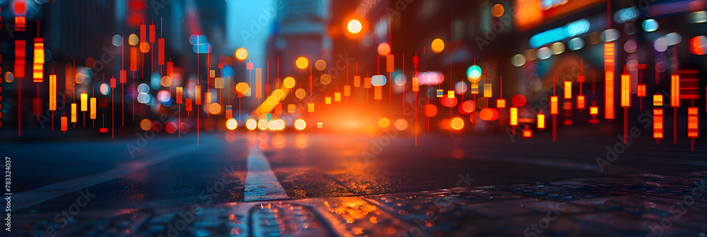 Focus on city streets at night with blurry light background,
abstract background with bokeh defocused lights and shadow from cityscape at night