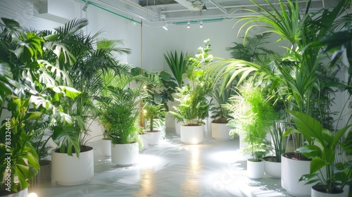 collection of tall rainforest plants, bathed in bright white light.