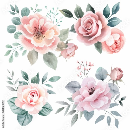 set of watercolor flowers